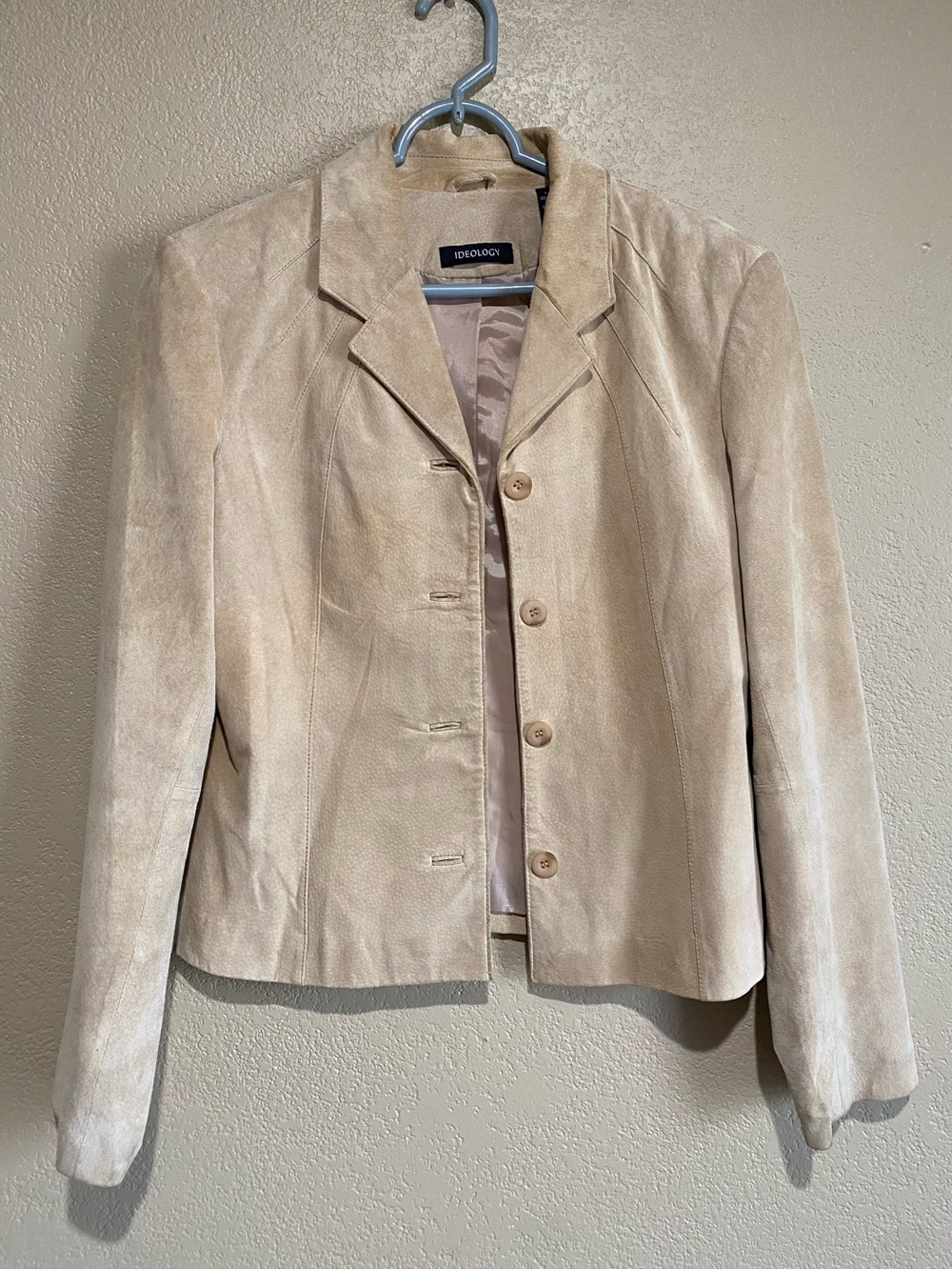 Ideology Beige 100% Leather Suede Button-Down Blazer